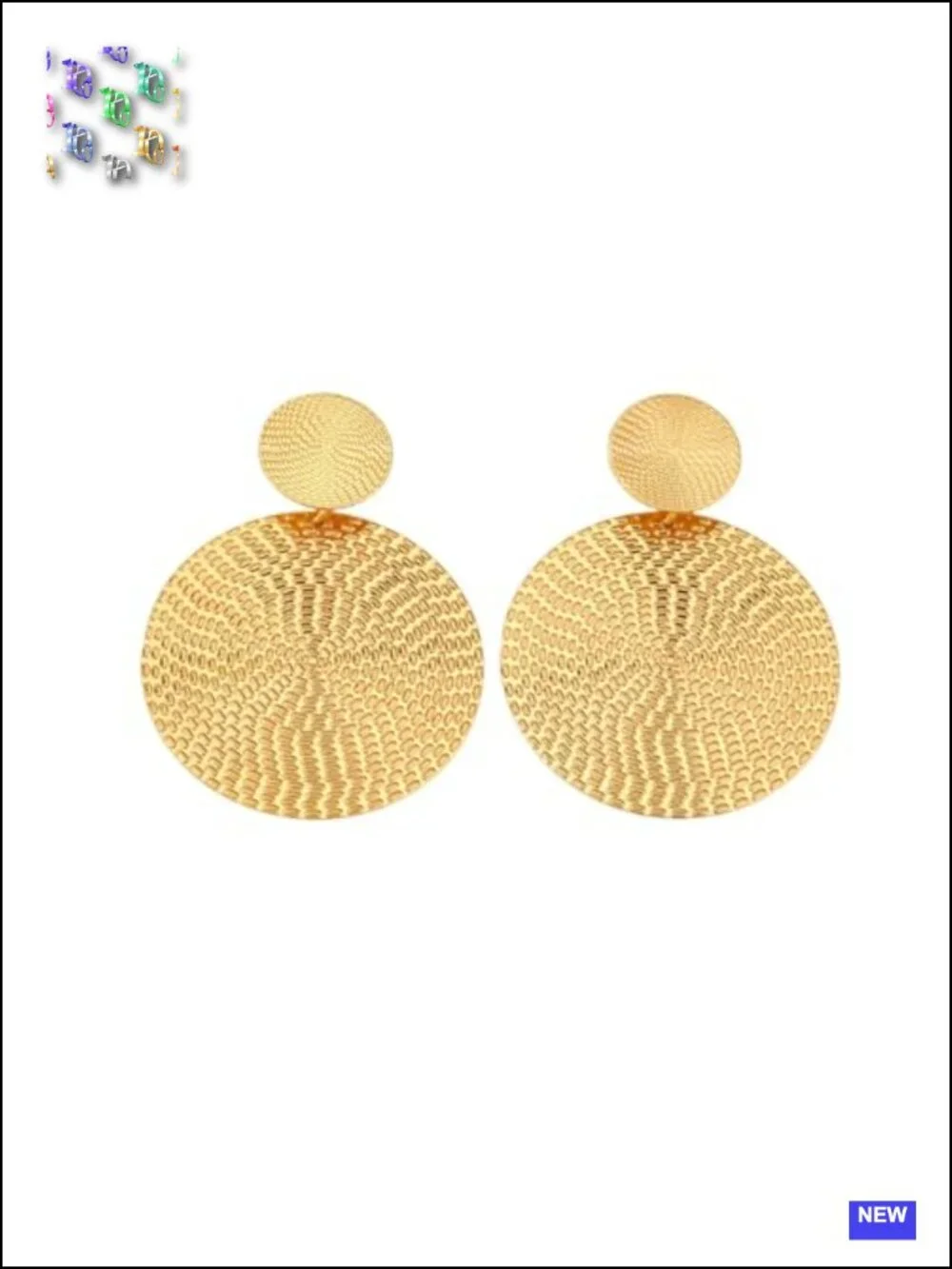 Large Chunky Gold Disc Dangle Earrings with Textured Drop